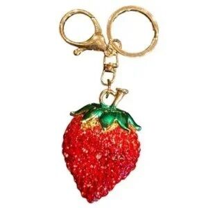 Strawberry Keychain with Gold Accents